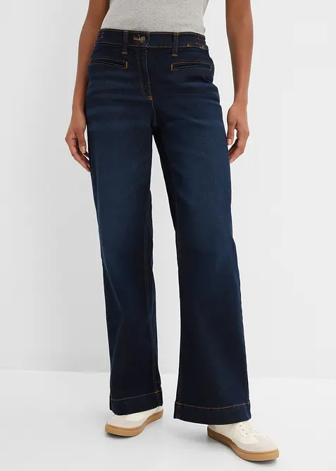 Jeans wide leg con elastico in vita, vita media, bonprix