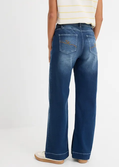 Jeans wide leg con elastico in vita, vita media, bonprix