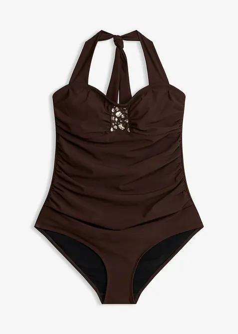 Costume intero con effetto modellante leggero e strass, bonprix