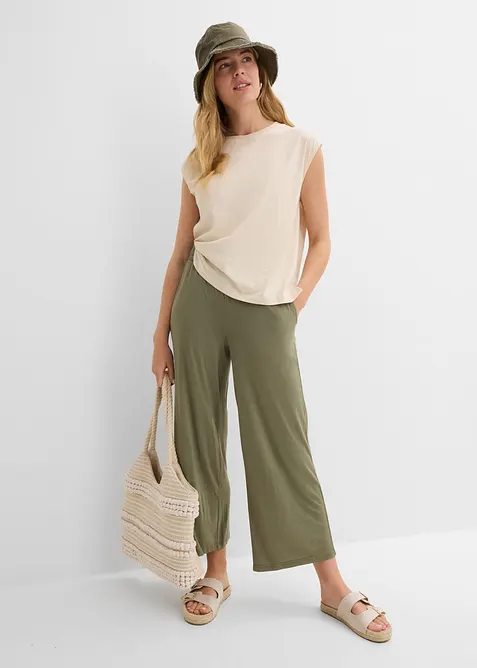 Pantaloni cropped in jersey di misto viscosa fluido, bonprix