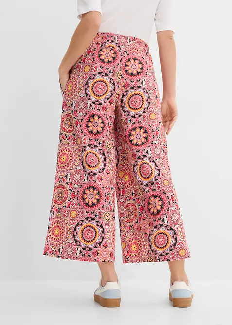 Pantaloni culotte larghi in jersey con vita alta a punto smock, lunghezza 7/8, bonprix