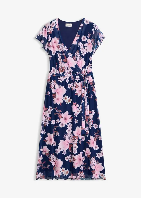 Abito midi in mesh fantasia, bonprix
