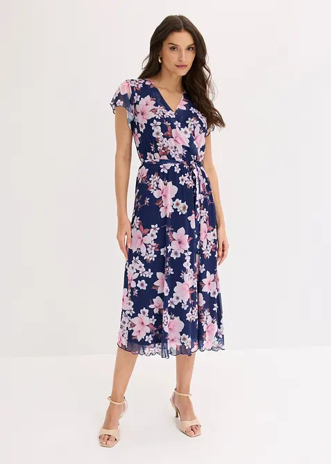 Abito midi in mesh fantasia, bonprix