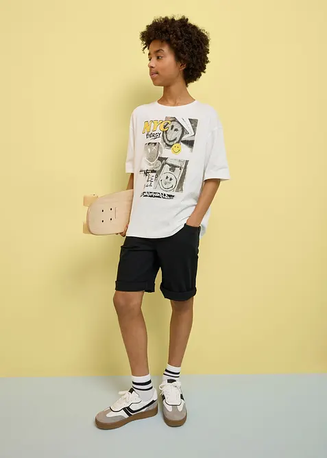 T-shirt loose fit in puro cotone con stampa Smiley World, SmileyWorld