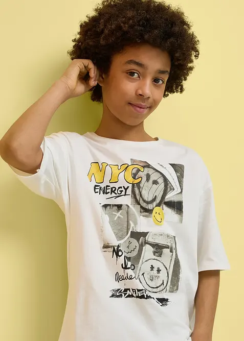 T-shirt loose fit in puro cotone con stampa Smiley World, SmileyWorld