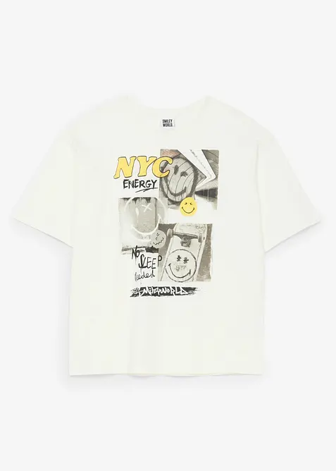 T-shirt loose fit in puro cotone con stampa Smiley World, SmileyWorld
