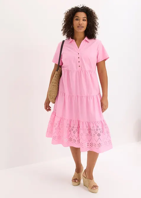 Abito tunica in puro cotone con ricami traforati, bonprix