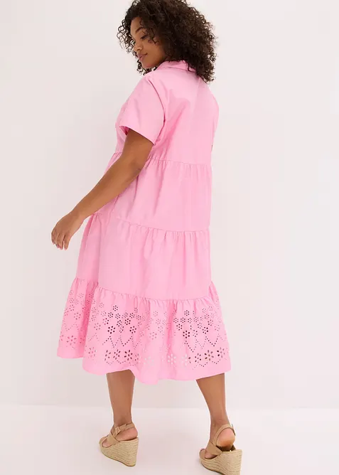 Abito tunica in puro cotone con ricami traforati, bonprix