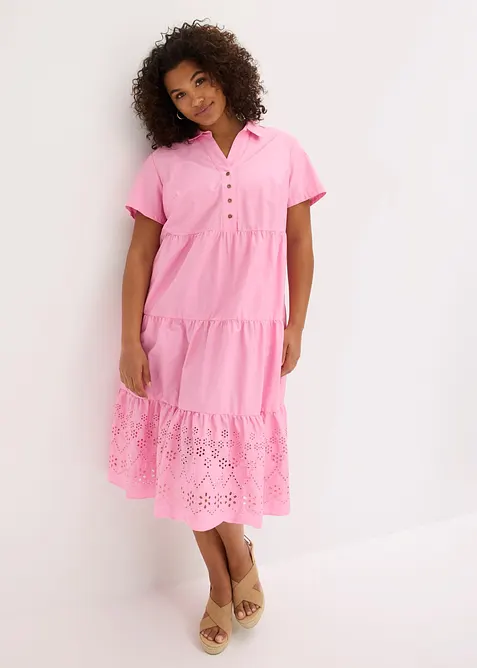 Abito tunica in puro cotone con ricami traforati, bonprix