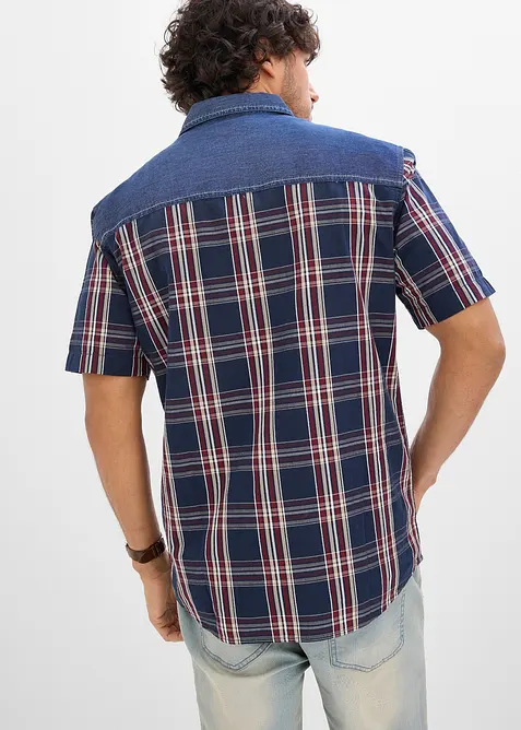 Camicia a maniche corte con inserto in denim di puro cotone biologico, bonprix