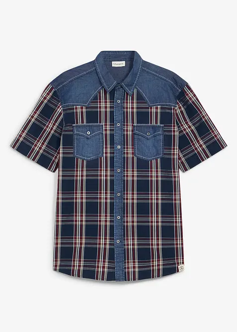 Camicia a maniche corte con inserto in denim di puro cotone biologico, bonprix