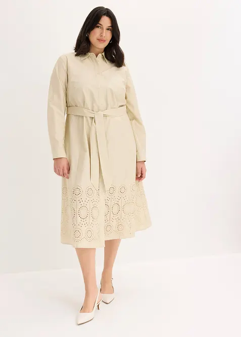 Abito chemisier con ricamo traforato, bonprix