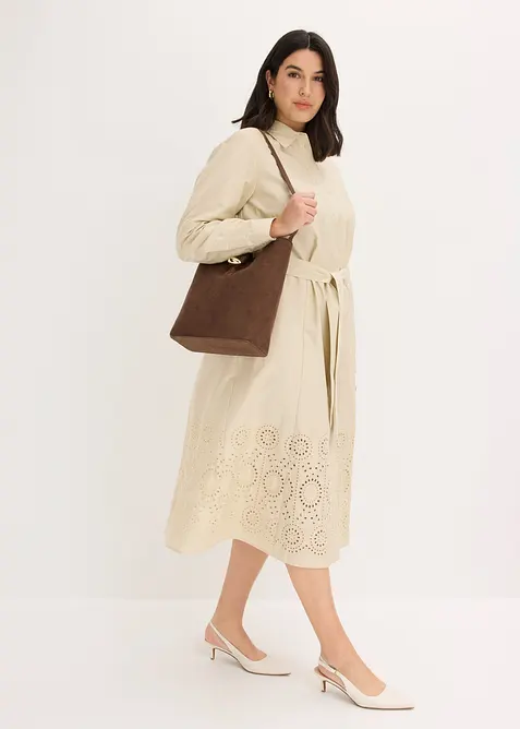 Abito chemisier con ricamo traforato, bonprix