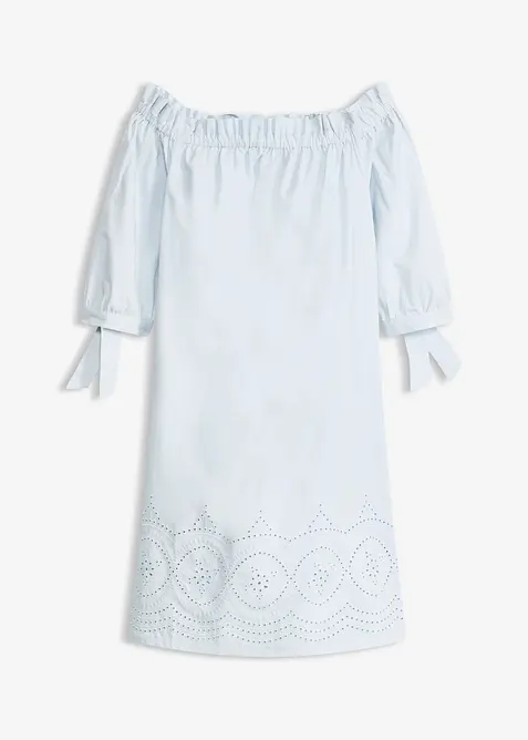 Abito a spalle scoperte in puro cotone con ricami traforati, bonprix