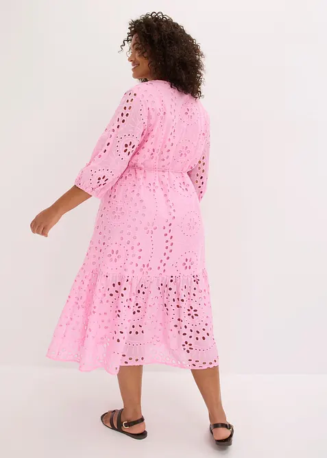 Abito midi in puro cotone con ricami traforati, bonprix