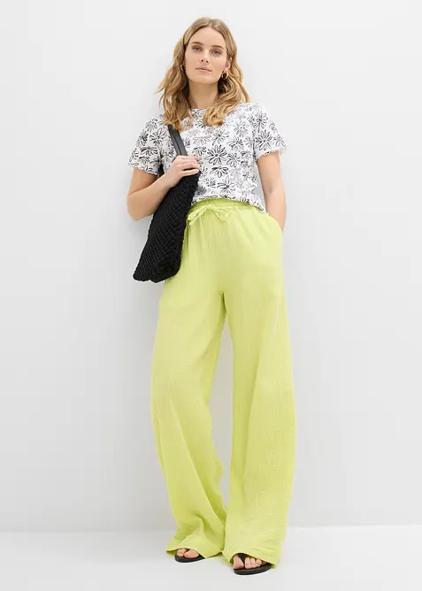 Pantaloni con elastico in vita in mussola vaporosa, bonprix