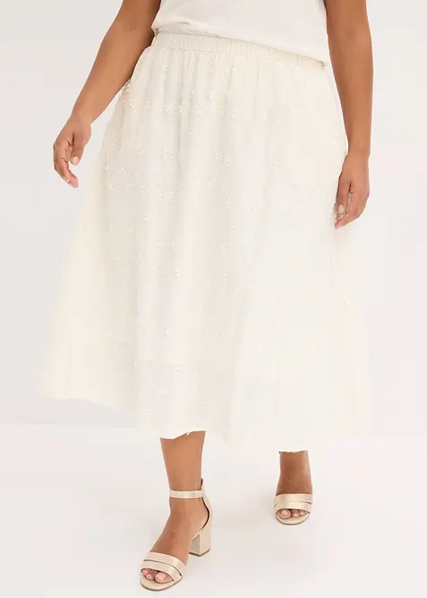 Gonna midi con ricami floreali, bonprix