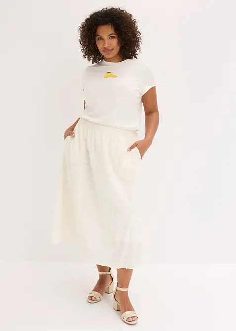 Gonna midi con ricami floreali, bonprix