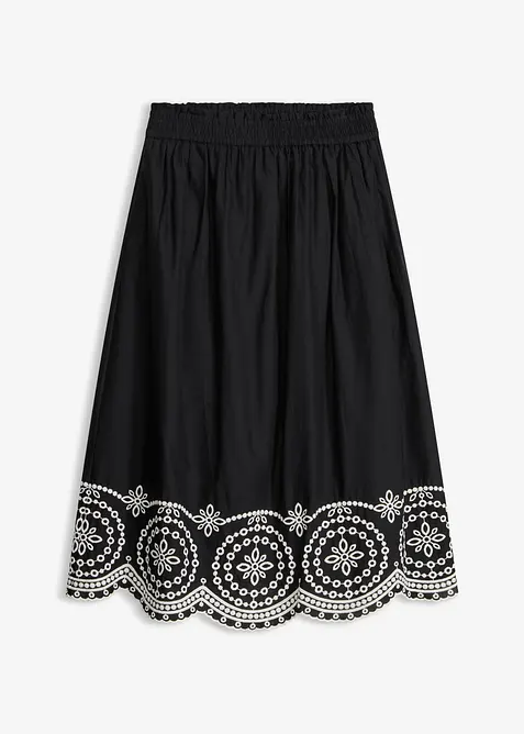 Gonna midi in puro cotone con ricami traforati, bonprix