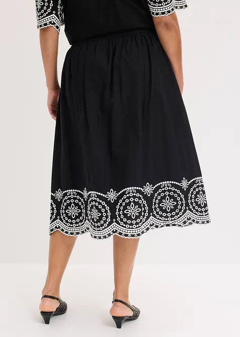 Gonna midi in puro cotone con ricami traforati, bonprix