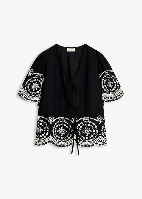 Blusa in puro cotone con ricami traforati, bonprix