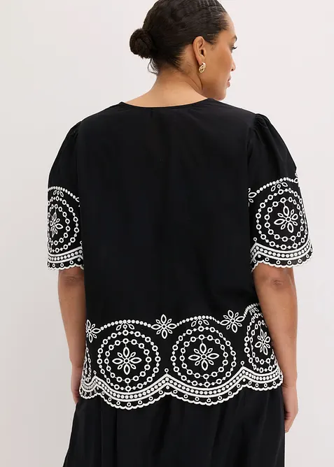 Blusa in puro cotone con ricami traforati, bonprix