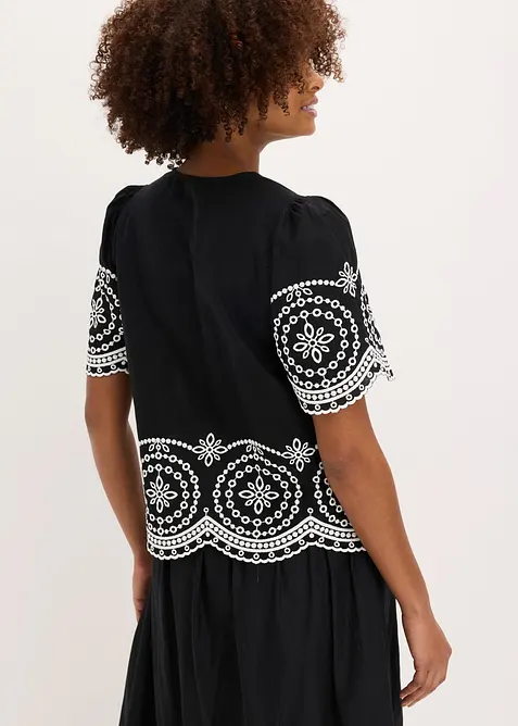Blusa in puro cotone con ricami traforati, bonprix