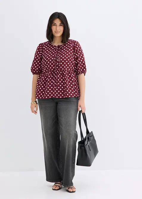 Blusa in puro cotone con fiocco, bonprix