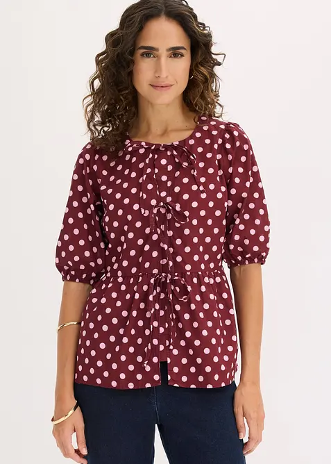 Blusa in puro cotone con fiocco, bonprix
