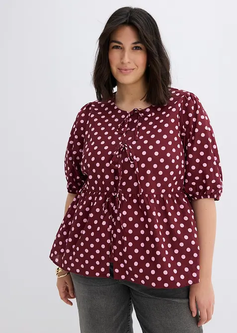 Blusa in puro cotone con fiocco, bonprix