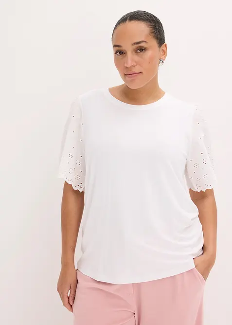 Maglia in misto viscosa morbido con ricami traforati, bonprix