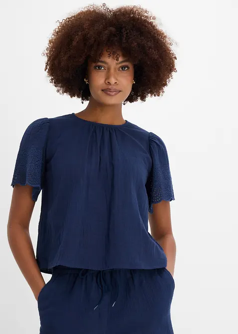 Blusa a maniche corte in mussola fersca e leggera, bonprix
