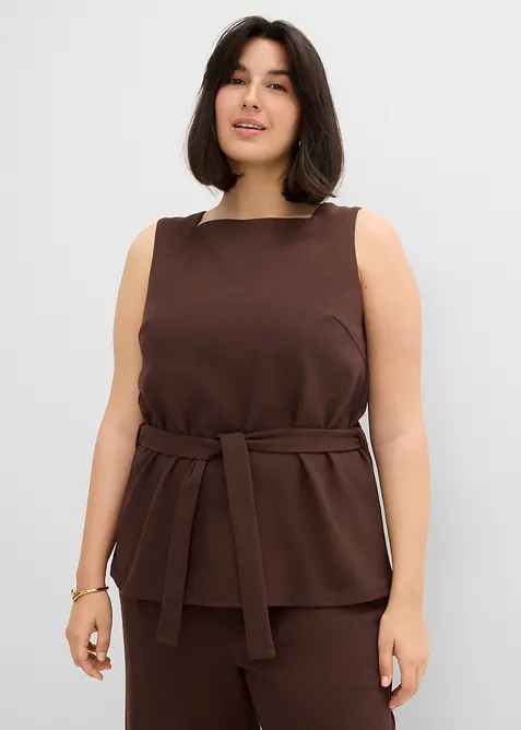 Top in piquet con cintura da annodare, bonprix