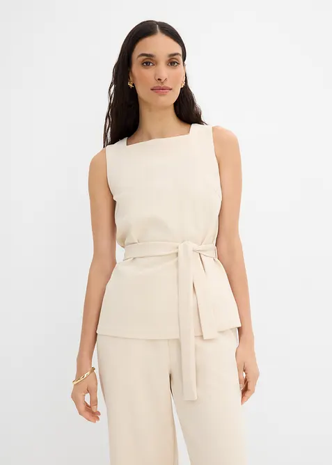 Top in piquet con cintura da annodare, bonprix