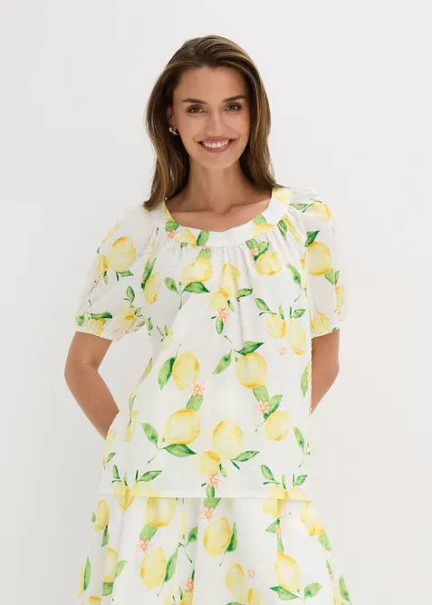 Blusa in puro cotone con maniche a palloncino, bonprix