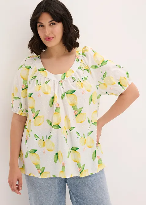 Blusa in puro cotone con maniche a palloncino, bonprix