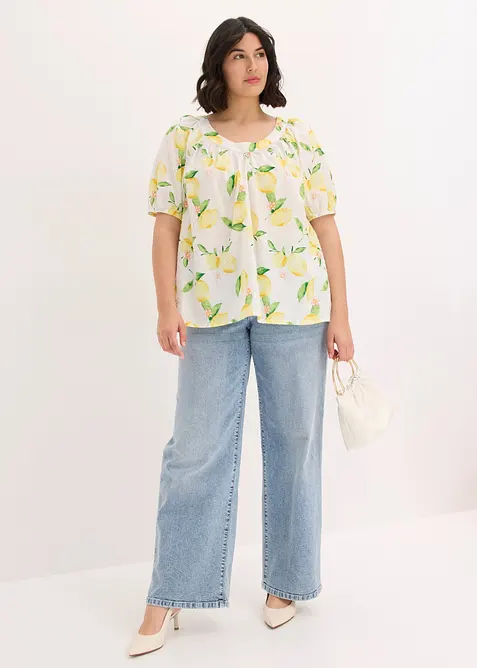 Blusa in puro cotone con maniche a palloncino, bonprix
