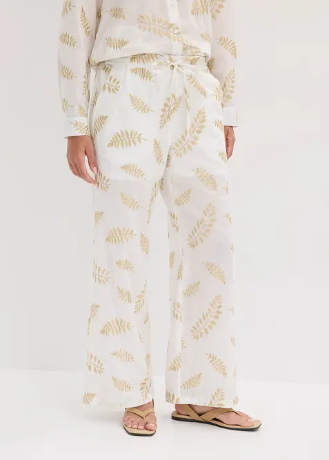 Pantaloni a palazzo in puro cotone con ricamo, bonprix
