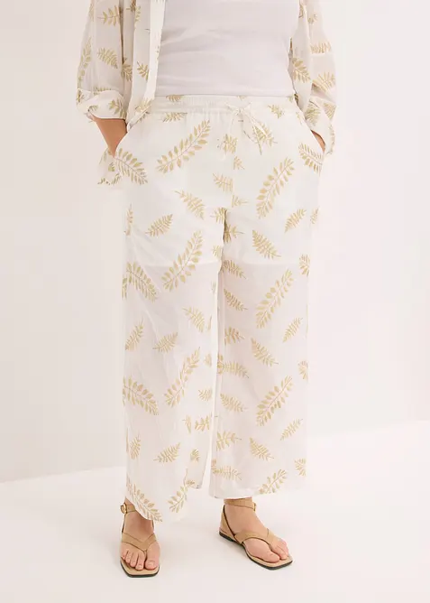 Pantaloni a palazzo in puro cotone con ricamo, bonprix