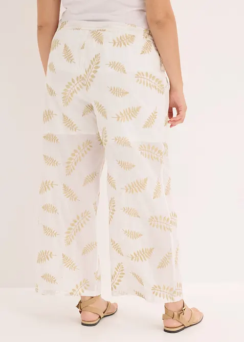 Pantaloni a palazzo in puro cotone con ricamo, bonprix