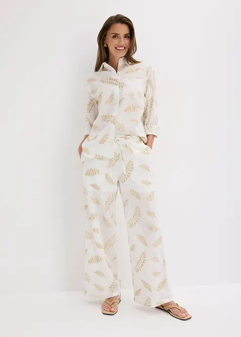 Pantaloni a palazzo in puro cotone con ricamo, bonprix