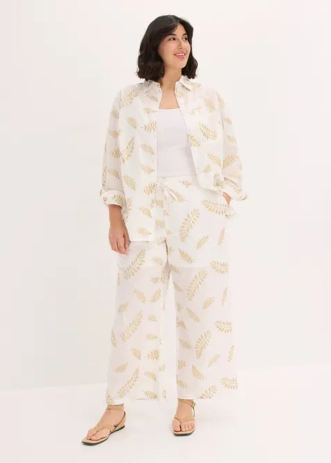 Pantaloni a palazzo in puro cotone con ricamo, bonprix