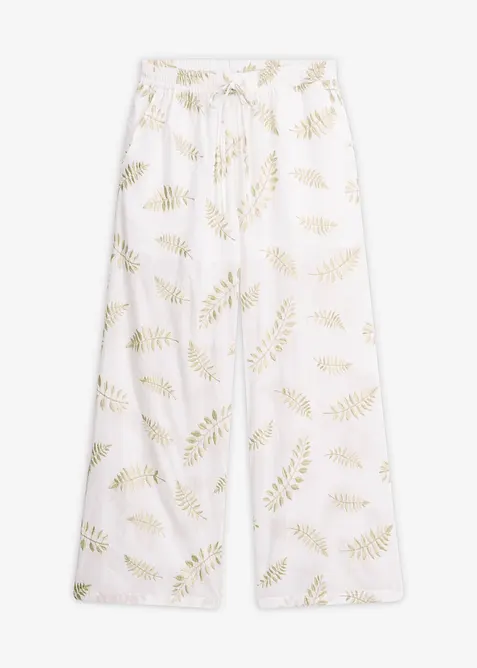 Pantaloni a palazzo in puro cotone con ricamo, bonprix