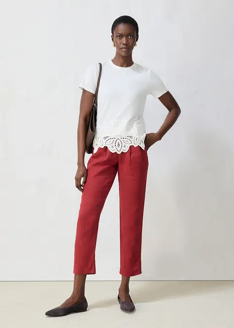 Maglia con percentuale di seta e bordo effetto uncinetto, bonprix