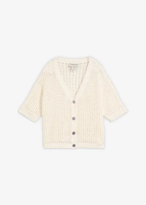 Cardigan traforato in misto lino, bonprix
