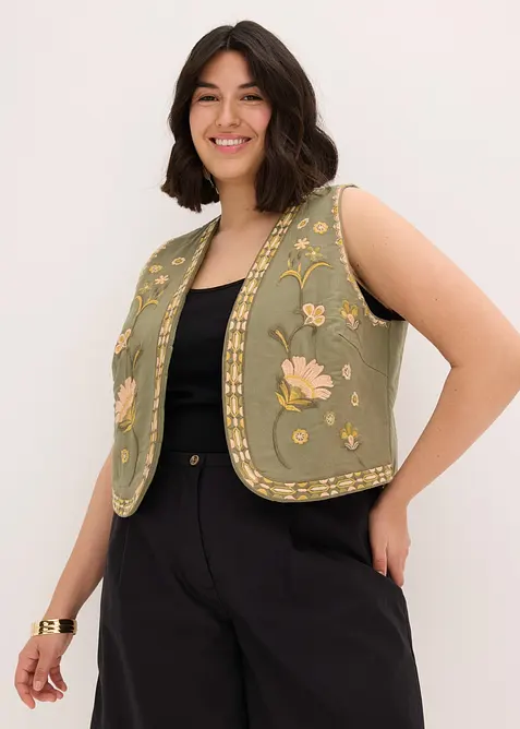 Gilet ricamato in misto lino vaporoso, bonprix