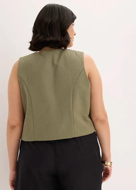 Gilet ricamato in misto lino vaporoso, bonprix