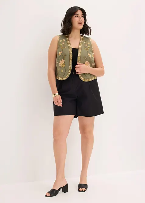 Gilet ricamato in misto lino vaporoso, bonprix