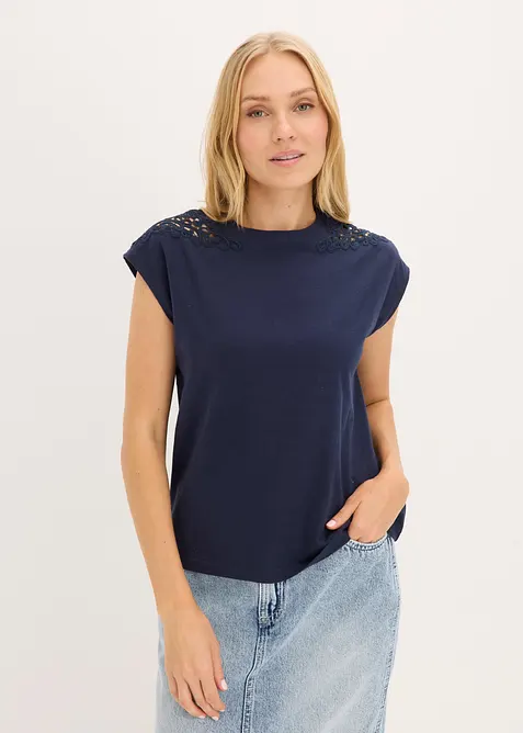 Maglia in puro cotone con inserto in pizzo, bonprix