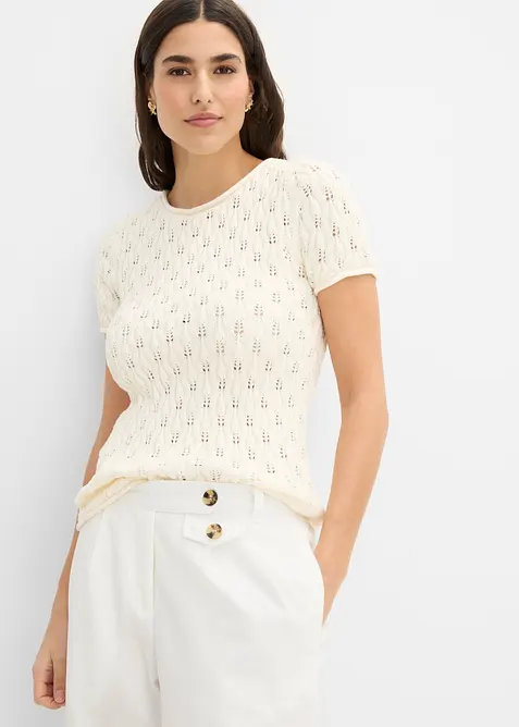 Maglione traforato di cotone a maniche corte, bonprix
